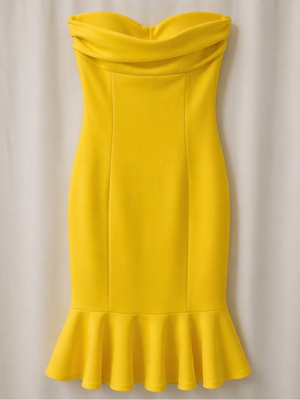 Gabrielle Union Yellow Strapless Midi Dress Derby Ruffle Hem Bodycon Size M - Picture 3 of 17